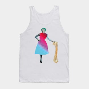 Green Hair Girl and Dinosaur Bone Tattoo Rockabilly Tank Top